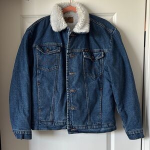 Wrangler Blue Denim Jacket with Cream Sherpa Collar